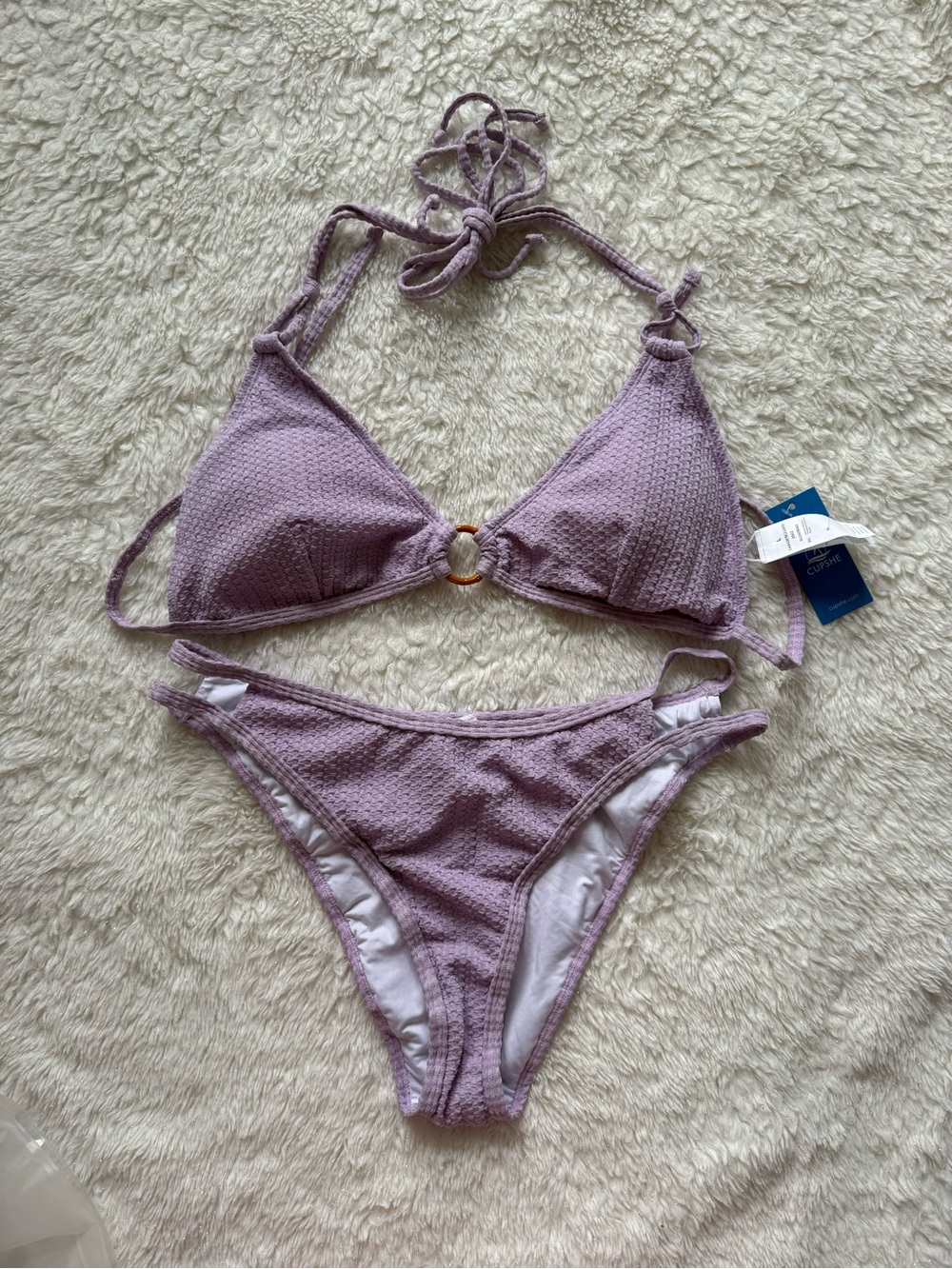 Cupshe Lavender Textured Triangle Bikini with Center Ring